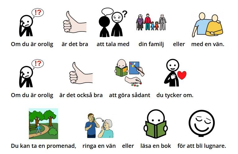 Text med symbolbilder ovanför. Texten handlar om hur man kan göra om man är orolig.