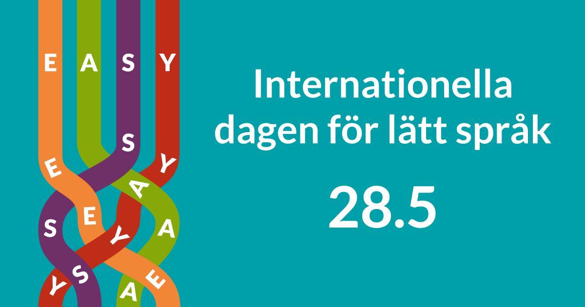 Logotyp där det står ordet easy, samt texten Internationella dagen för lätt språk 28.5. 